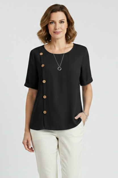 Lila | Elegant Round Neck Blouse with Side Buttons