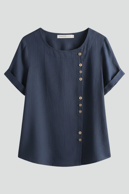 Lila | Elegant Round Neck Blouse with Button Detail