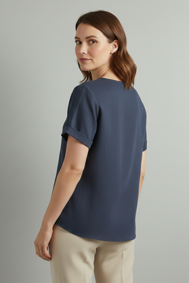 Lila | Elegant Round Neck Blouse with Button Detail