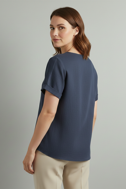 Lila | Elegant Round Neck Blouse with Button Detail