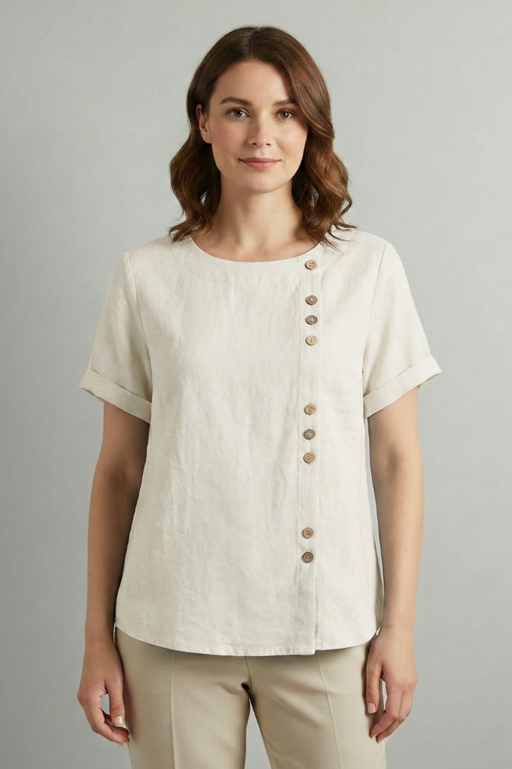 Lila | Elegant Round Neck Blouse with Button Detail
