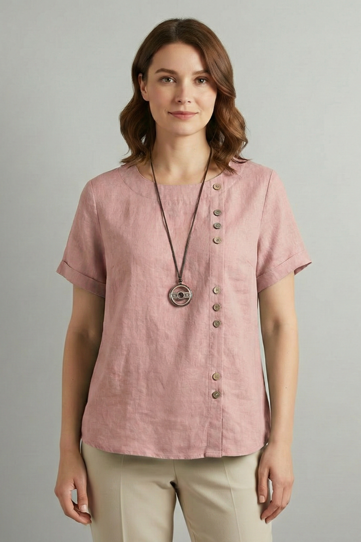 Lila | Elegant Round Neck Blouse with Button Detail