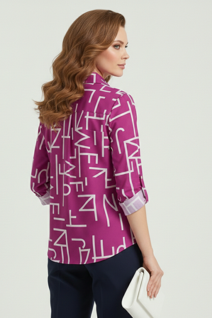 Elena | Chic Blouse with Turn-Down Collar and Roll-Up Sleeves