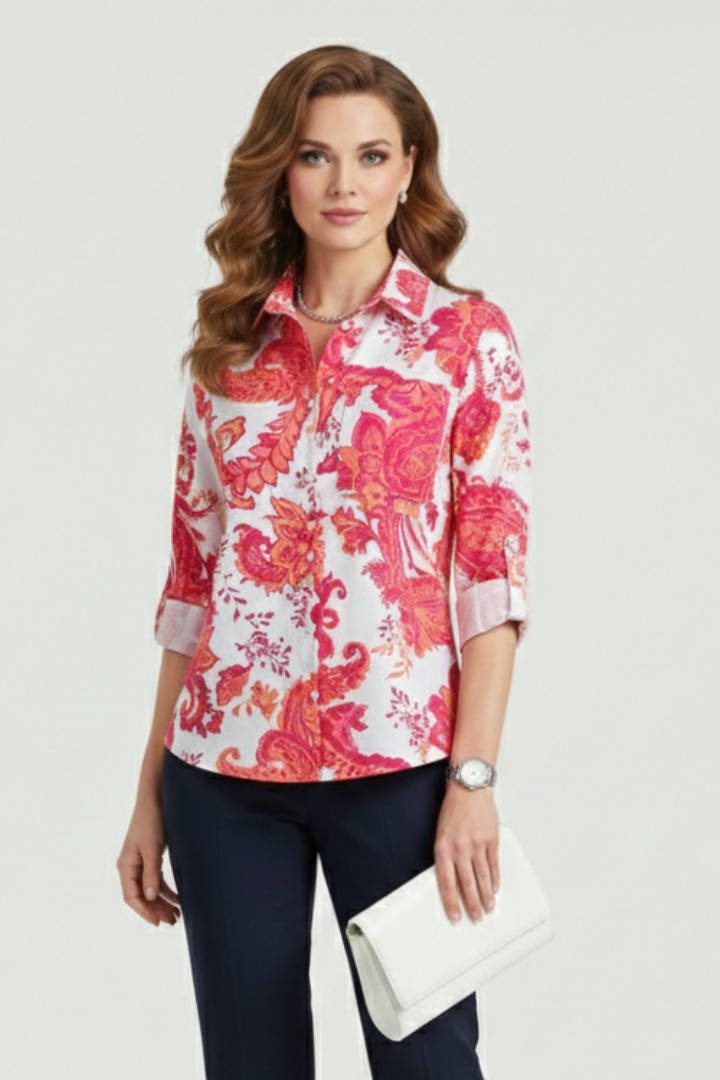 Elena | Chic Blouse with Turn-Down Collar and Roll-Up Sleeves