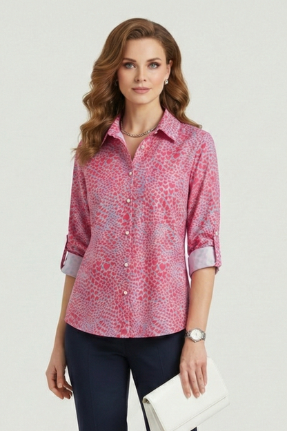 Elena | Chic Blouse with Turn-Down Collar and Roll-Up Sleeves