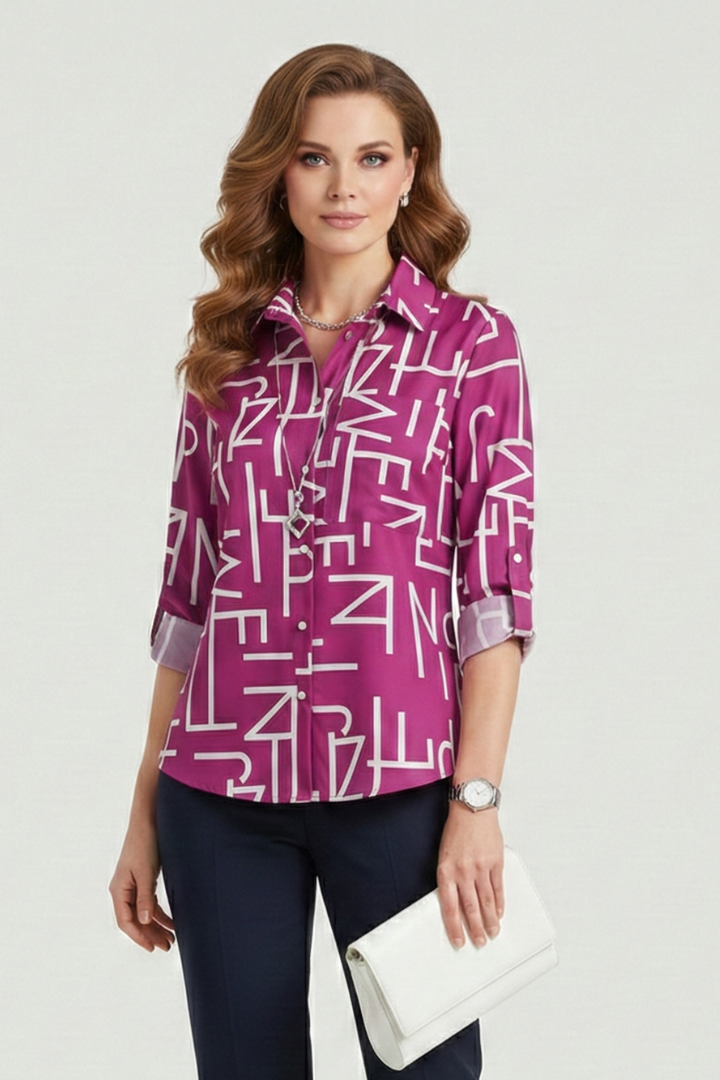 Elena | Chic Blouse with Turn-Down Collar and Roll-Up Sleeves
