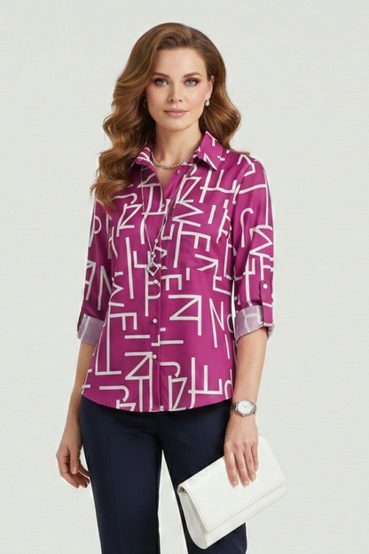 Elena | Chic Blouse with Turn-Down Collar and Roll-Up Sleeves
