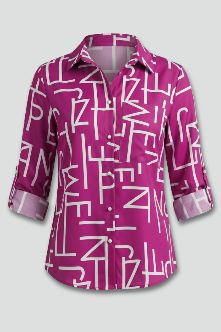 Elena | Chic Blouse with Turn-Down Collar and Roll-Up Sleeves