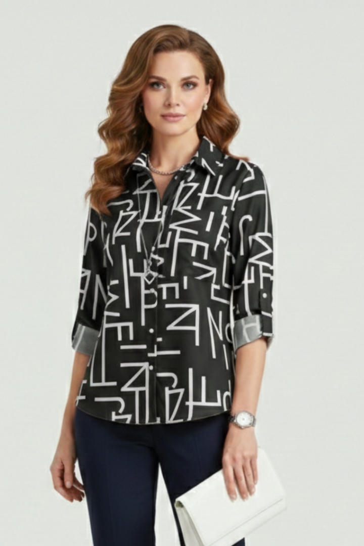 Elena | Chic Blouse with Turn-Down Collar and Roll-Up Sleeves