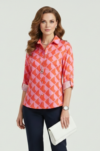 Elena | Chic Blouse with Turn-Down Collar and Roll-Up Sleeves