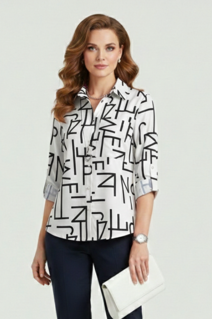 Elena | Chic Blouse with Turn-Down Collar and Roll-Up Sleeves
