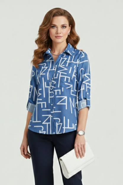 Elena | Chic Blouse with Turn-Down Collar and Roll-Up Sleeves