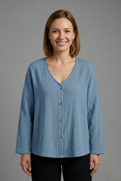 Lila | V-Neck Button Blouse
