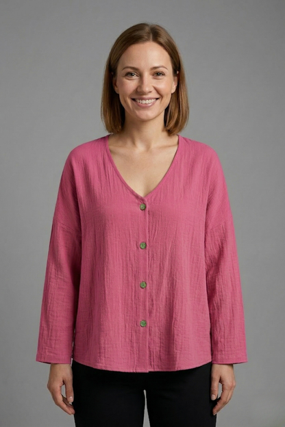 Lila | V-Neck Button Blouse