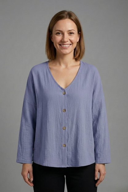 Lila | V-Neck Button Blouse