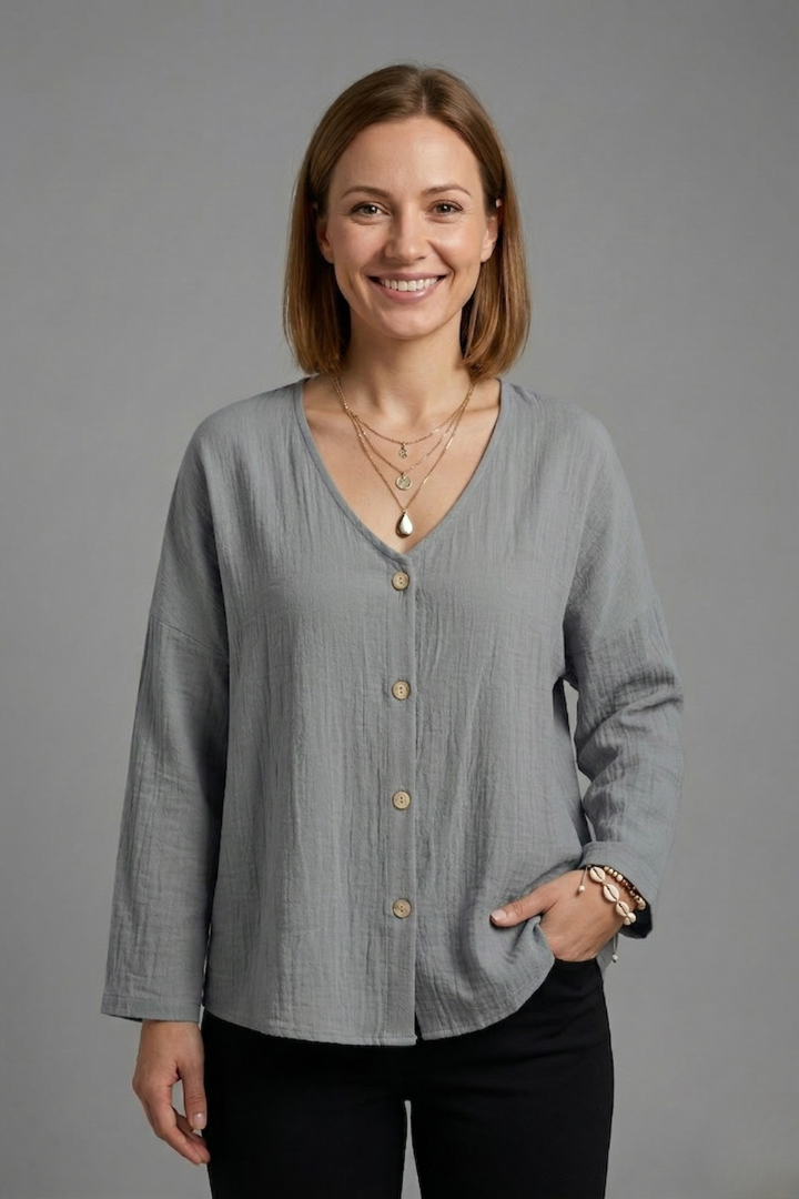 Lila | V-Neck Button Blouse