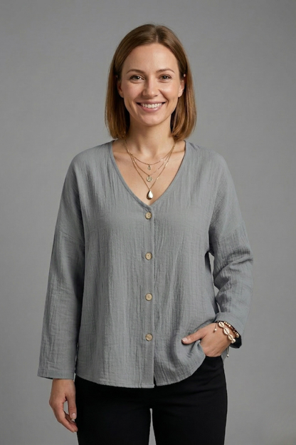 Lila | V-Neck Button Blouse