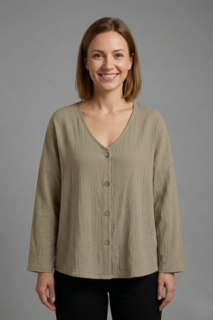 Lila | V-Neck Button Blouse