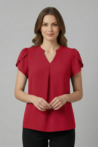 Elena | Chic V-Neck Short Sleeve Blouse