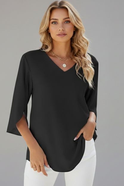 Elena | Chic V-Neck Short Sleeve Blouse