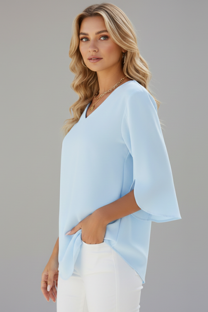 Elena | Chic V-Neck Short Sleeve Blouse