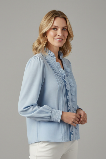 Elena | V-Neck Ruffle Trim Blouse