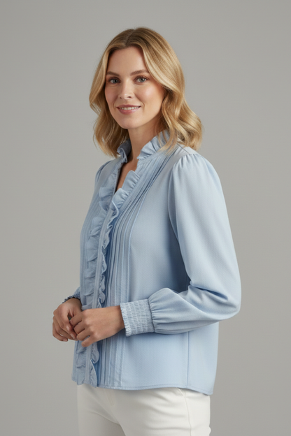 Elena | V-Neck Ruffle Trim Blouse