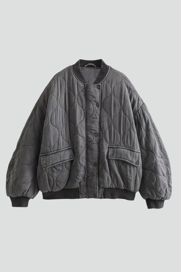 Lena | Quilted Bomber Jacket with Snap Closure