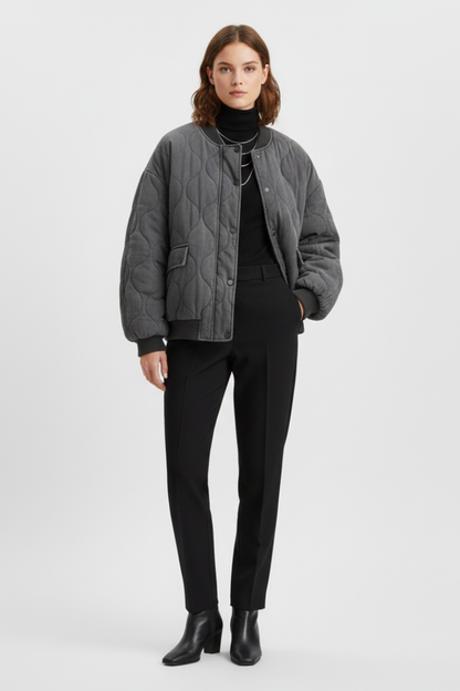 Lena | Quilted Bomber Jacket with Snap Closure