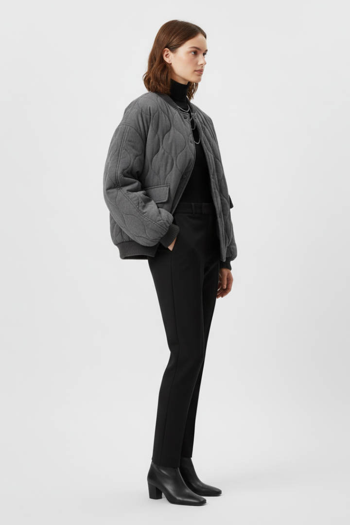 Lena | Quilted Bomber Jacket with Snap Closure