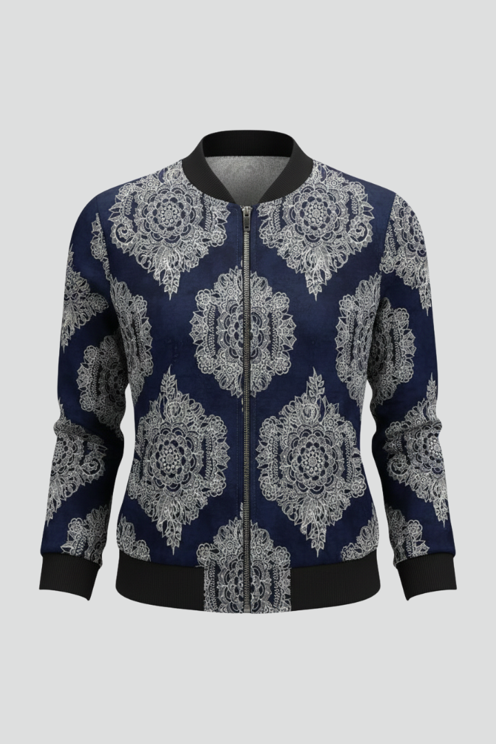 Lila | Floral Print Bomber Jacket with Zip Closure