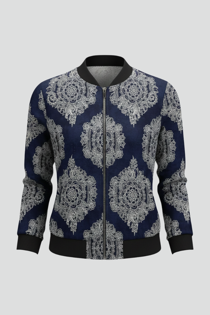 Lila | Floral Print Bomber Jacket with Zip Closure