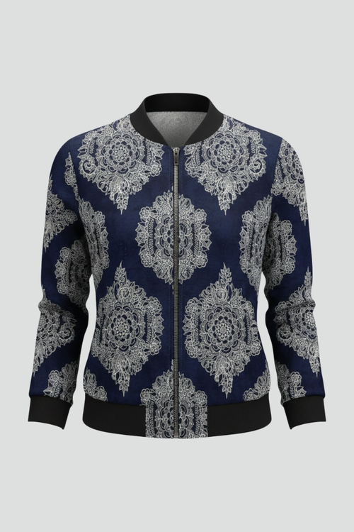 Lila | Floral Print Bomber Jacket with Zip Closure