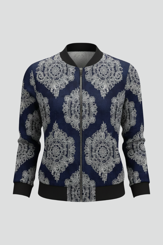 Lila | Floral Print Bomber Jacket with Zip Closure