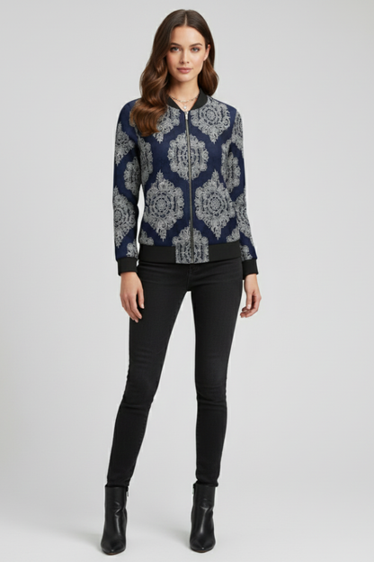 Lila | Floral Print Bomber Jacket with Zip Closure