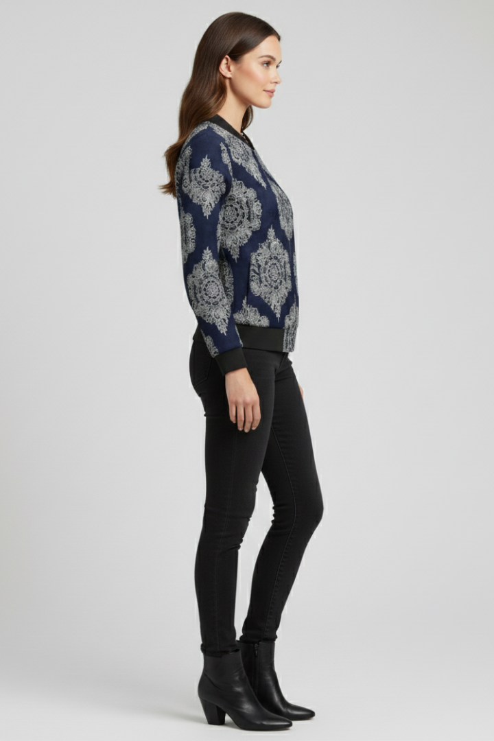 Lila | Floral Print Bomber Jacket with Zip Closure