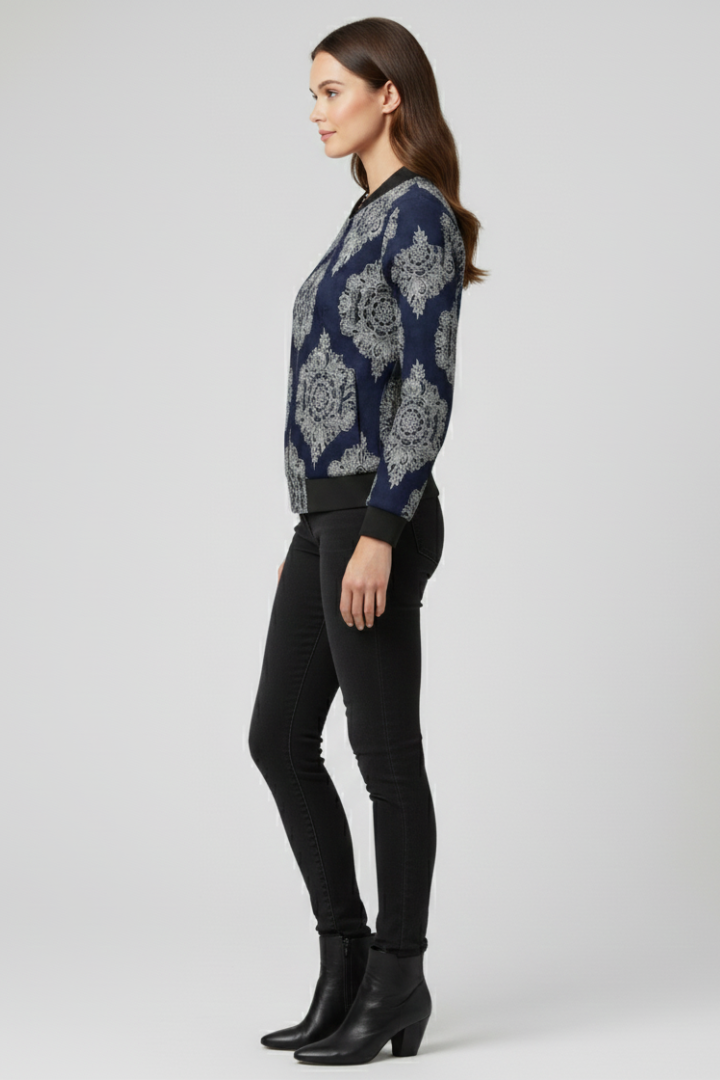 Lila | Floral Print Bomber Jacket with Zip Closure