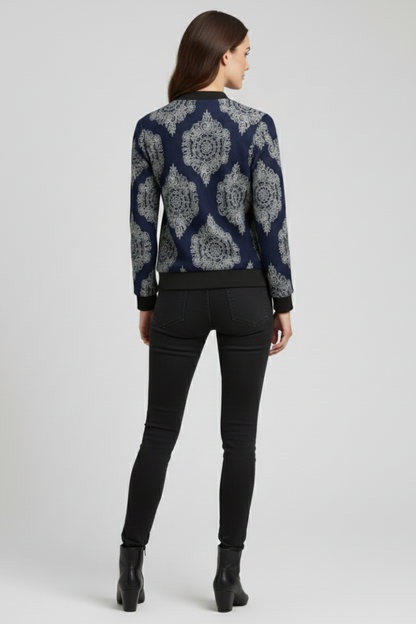 Lila | Floral Print Bomber Jacket with Zip Closure