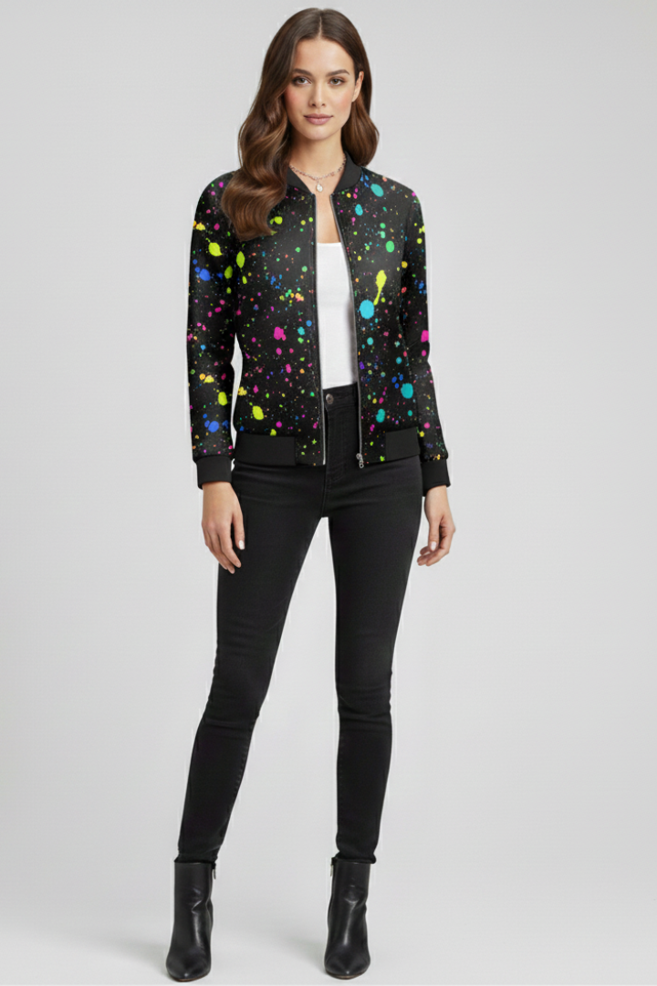 Lila | Floral Print Bomber Jacket with Zip Closure