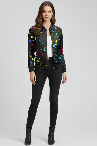 Lila | Floral Print Bomber Jacket with Zip Closure