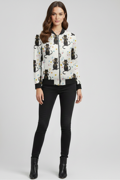 Lila | Floral Print Bomber Jacket with Zip Closure