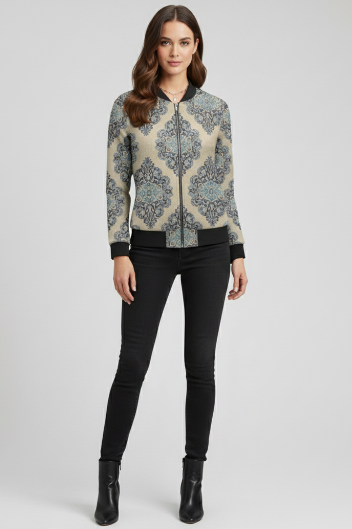 Lila | Floral Print Bomber Jacket with Zip Closure