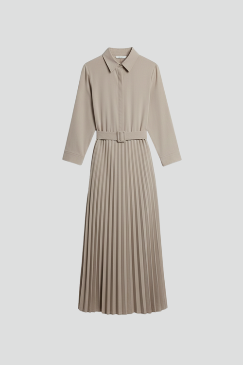 Elena | Button-Up Midi Dress with Belted Waist and Pleated Skirt