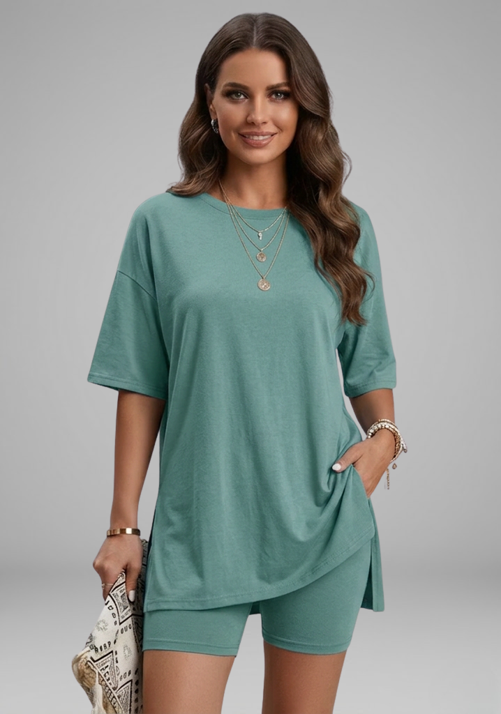Lena | Chic Oversized Top and Biker Shorts Set