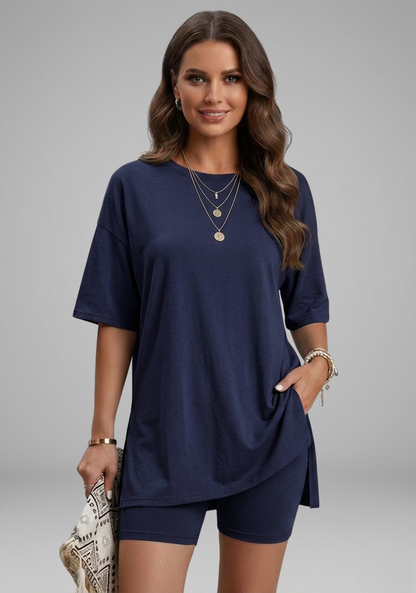 Lena | Chic Oversized Top and Biker Shorts Set