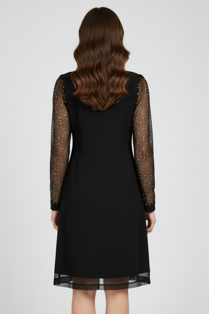 Elena | Sequined Sleeve Cocktail Dress with Plunging Neckline