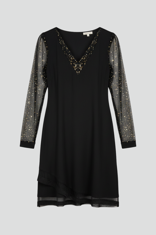 Elena | Sequined Sleeve Cocktail Dress with Plunging Neckline