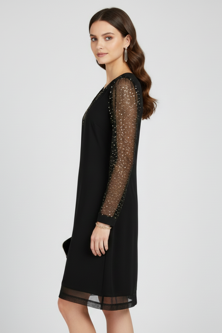 Elena | Sequined Sleeve Cocktail Dress with Plunging Neckline