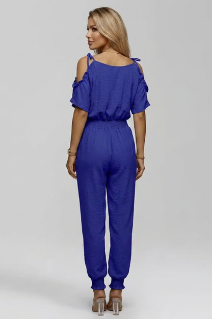 Lila | Cold-Shoulder Wrap V-Neck Jumpsuit