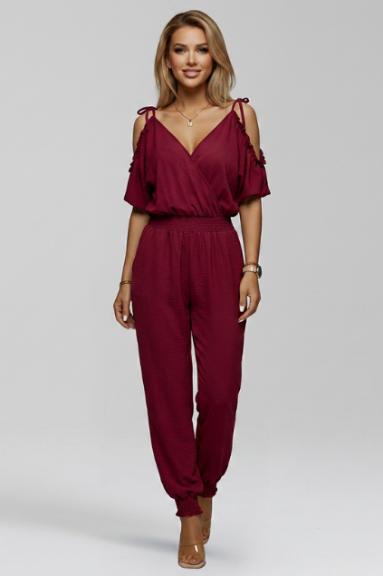 Lila | Cold-Shoulder Wrap V-Neck Jumpsuit